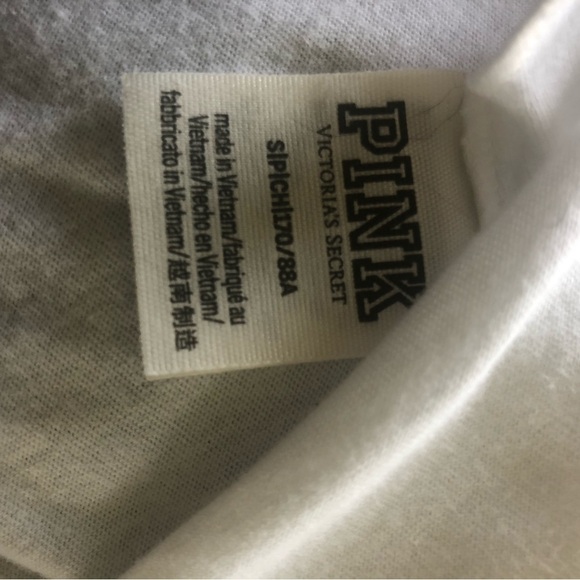 PINK VS Y2K Cropped LS Spell~Out Tee Sz. S White Lace Up Back Beachy Summer Vibe - Picture 4 of 6